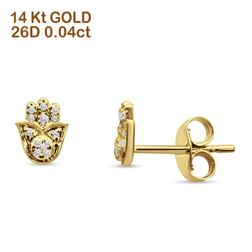 Hamsa Hand Diamond Stud Earrings 14K Yellow Gold 0.04ct Wholesale